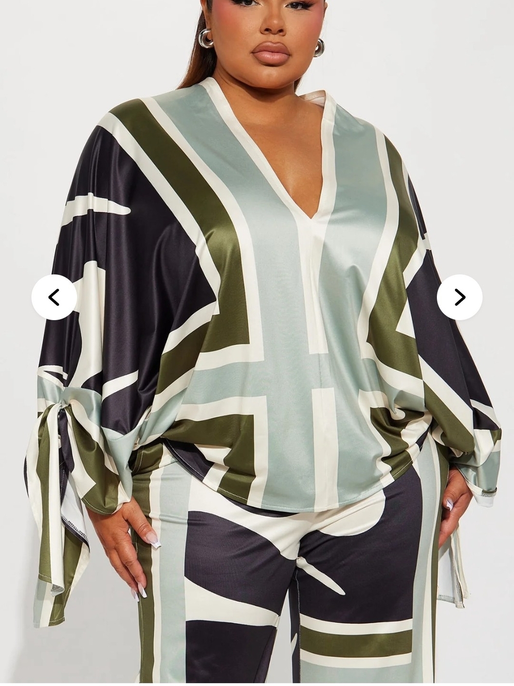 Fashion Nova Abstract-Print Wide Leg Pants in Olive, Black & Cream - Picture 7 of 7